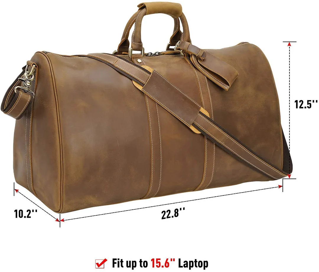 22 Inch Full Grain Leather Travel Duffel Weekender Bag Overnight Duffle Bag For Men