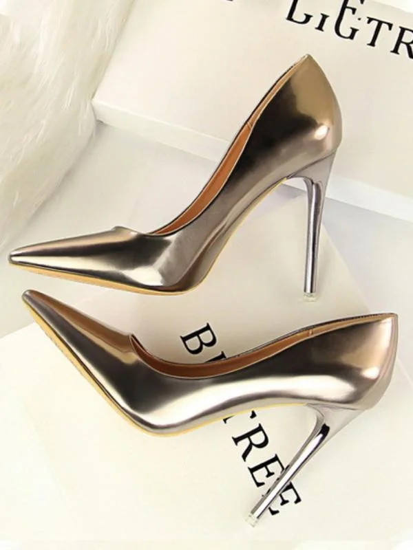 Fashion sexy shallow mouth pointed metal high-heeled shoes