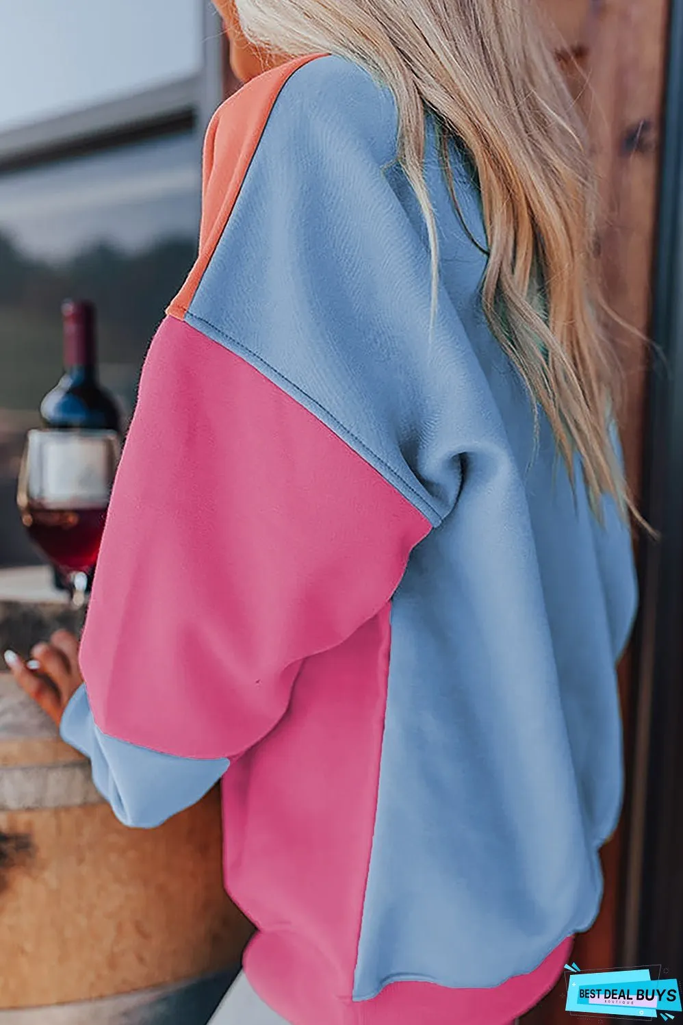 Color Block Round Neck Long Sleeve Sweatshirt