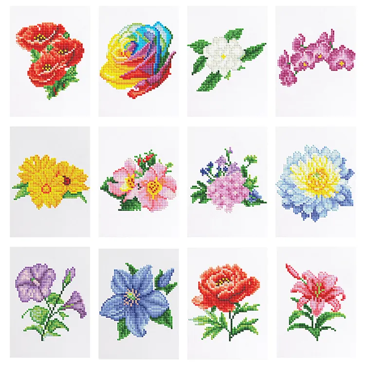 【Mini Set】12Pcs Flowers 15*18cm(canvas) Square Drill Diamond Painting gbfke