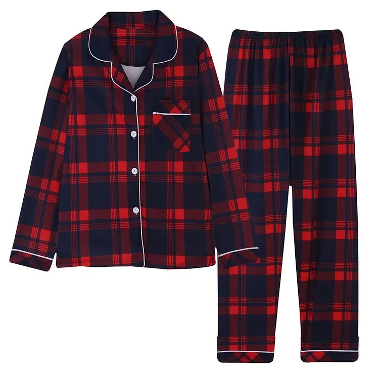 Spring and Autumn Long Sleeve Pajamas Plaid Shirt Homewear