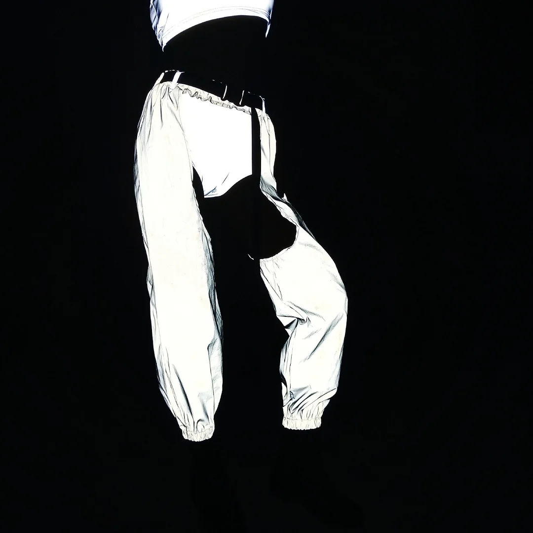Toloer Fashion Sexy Open-Crotch Dazzle Reflective Pants Female Ins Hip Hop Trend Laser Cargo Casual Pants-Outfit Ideas