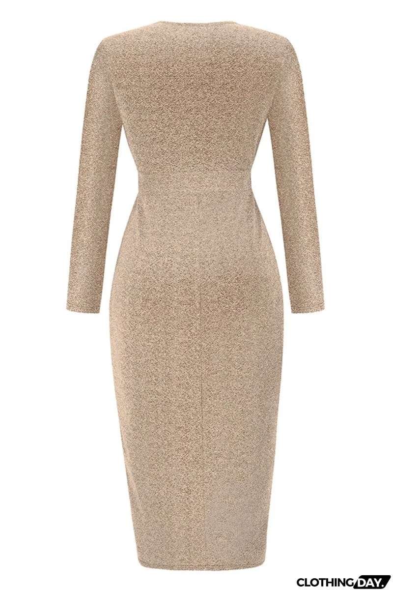 Sweet Elegant Solid Bronzing Sequins V Neck One Step Skirt Dresses(3 Colors)