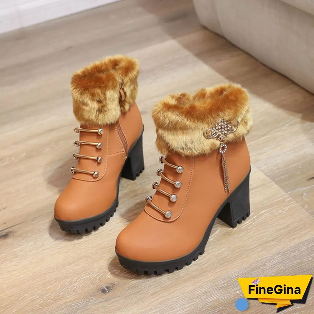Fashion Women's Platform Boots Autumn and Winter Warm Snow Boots Women's Casual High-heeled Ankle Boots