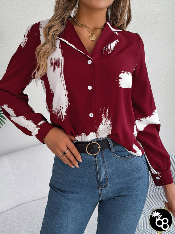 Temperament contrasting color striped suit collar long-sleeved shirt | 168DEAL