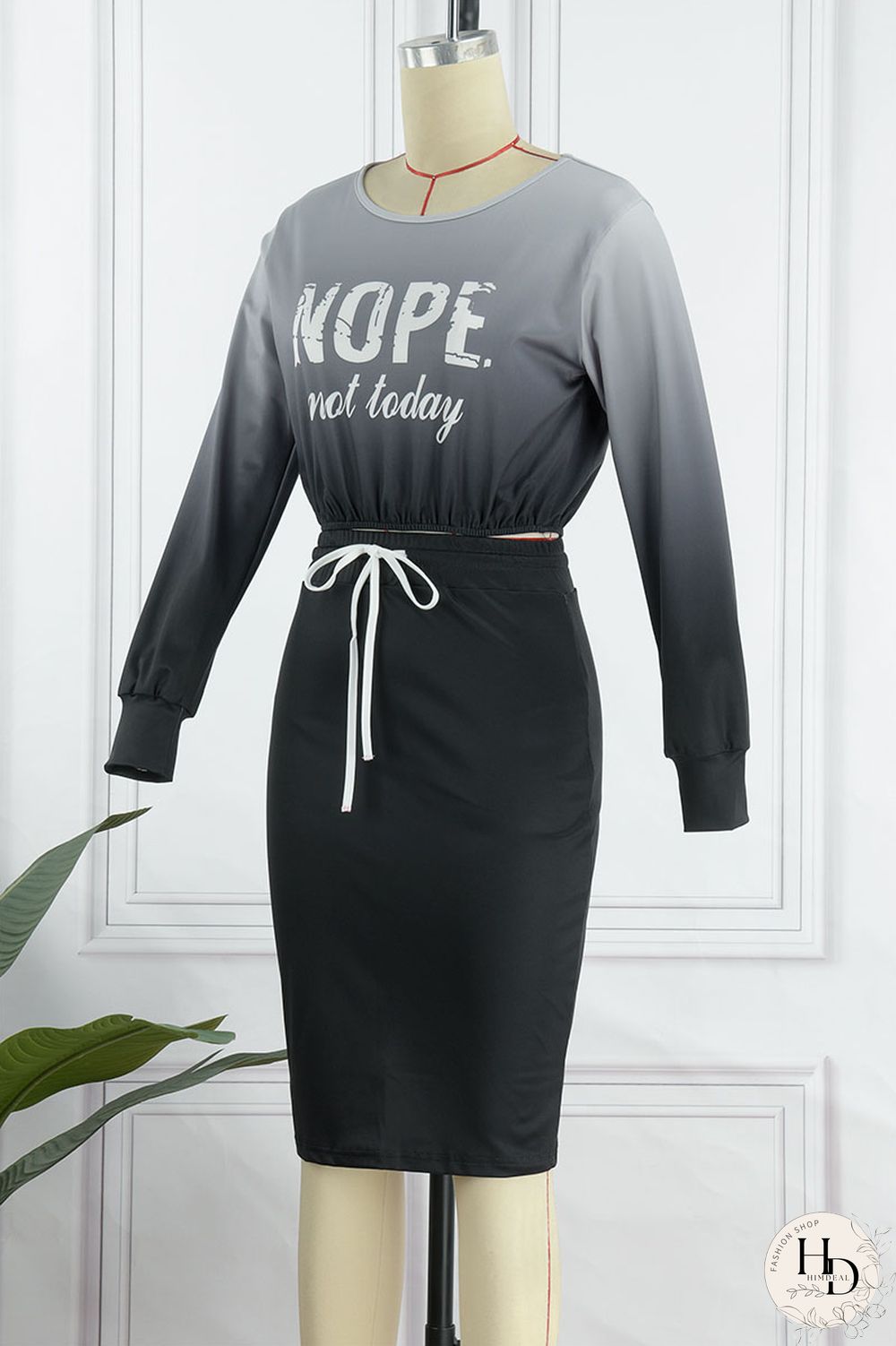 Black Casual Print Patchwork O Neck Long Sleeve Two Pieces