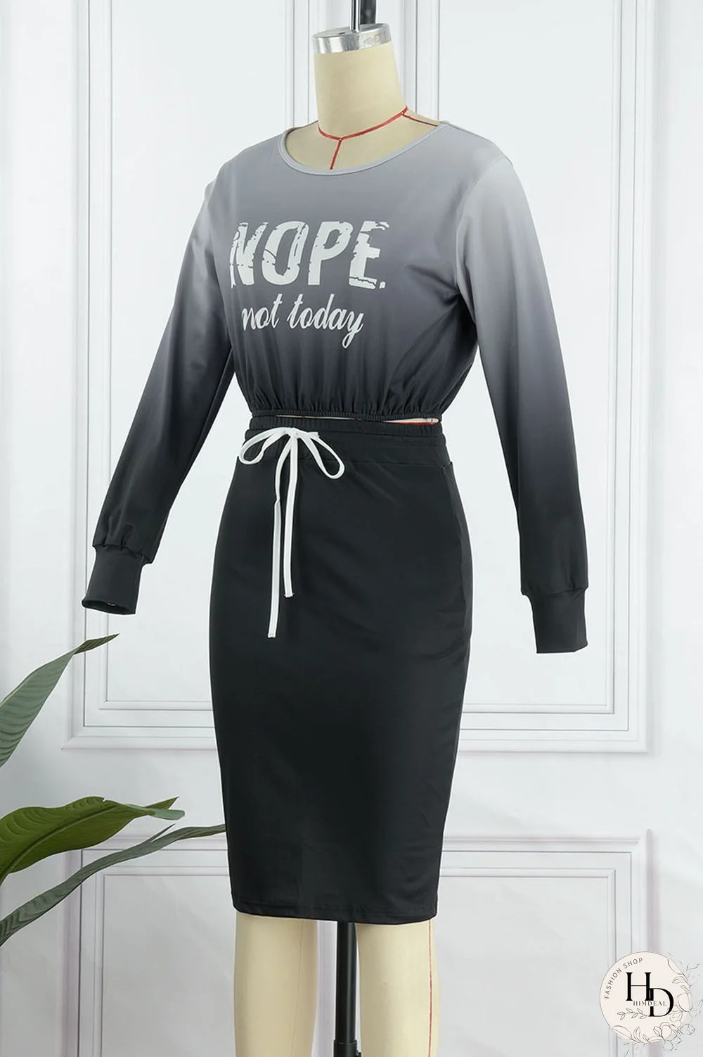 Black Casual Print Patchwork O Neck Long Sleeve Two Pieces