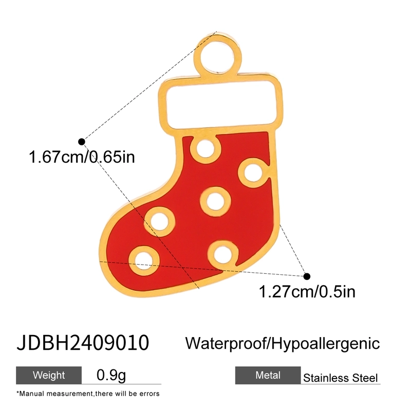 3 PCS/Package 304 Stainless Steel 18K Gold Plated Santa Claus Christmas Socks Snowman Pendant Jewelry Accessories