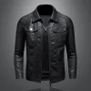 Trendy solid color leather jacket