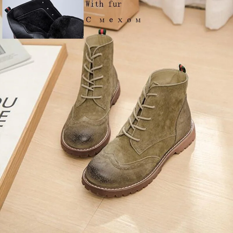 women shoes 2021 spring genuine leather Female short boots  suede women booties  British lace retro trend women naked boots