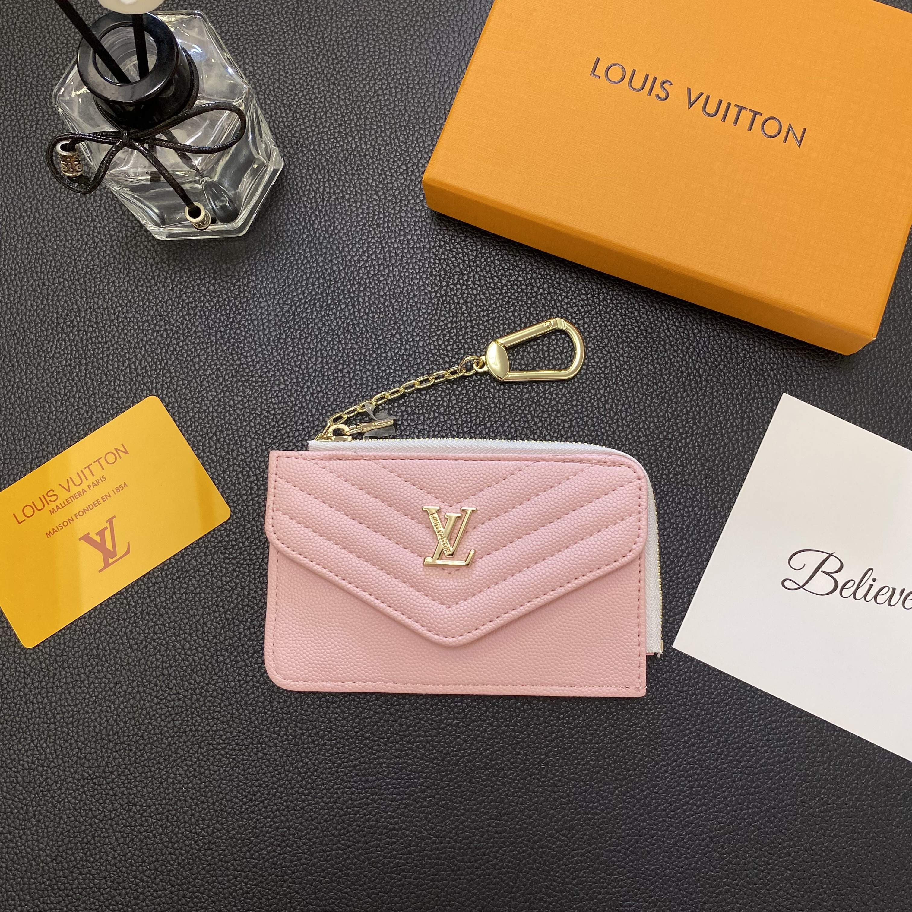 LV Monogram Logo Genuine Leather Wallet Card Holder