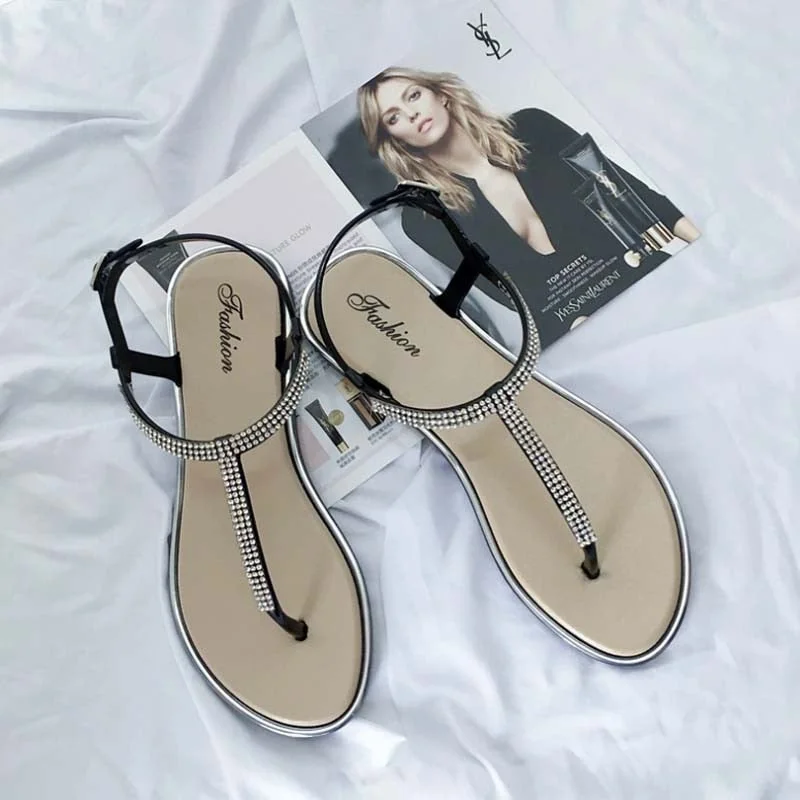 Women Sandals Summer Bohemian Rhinestone Twinkle Comfortable Flat Shoes Beach Gladiator Slippers Flip Flops Casual Women's Shoes