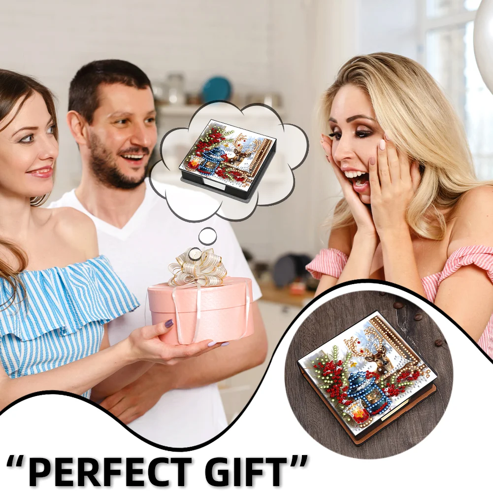 5D DIY PU Elk Diamond Painting Notecard Box Gem Art Sticky Note Holder