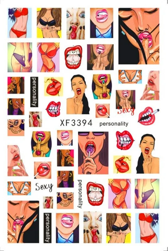1 Piece of 9.6x6.5CM Valentine's Day Nail Sticker with Adhesive Red Lips Love Sexy European Style Nail Art Design Applique
