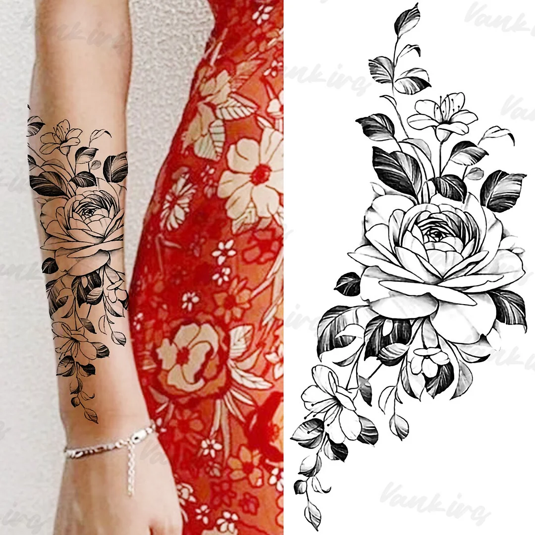 Sdrawing Peony Temporary Tattoos For Women Girls Realistic Anchor Butterfly Flower Fake Tattoo Sticker Sexy Body Arm Tatoos DIY