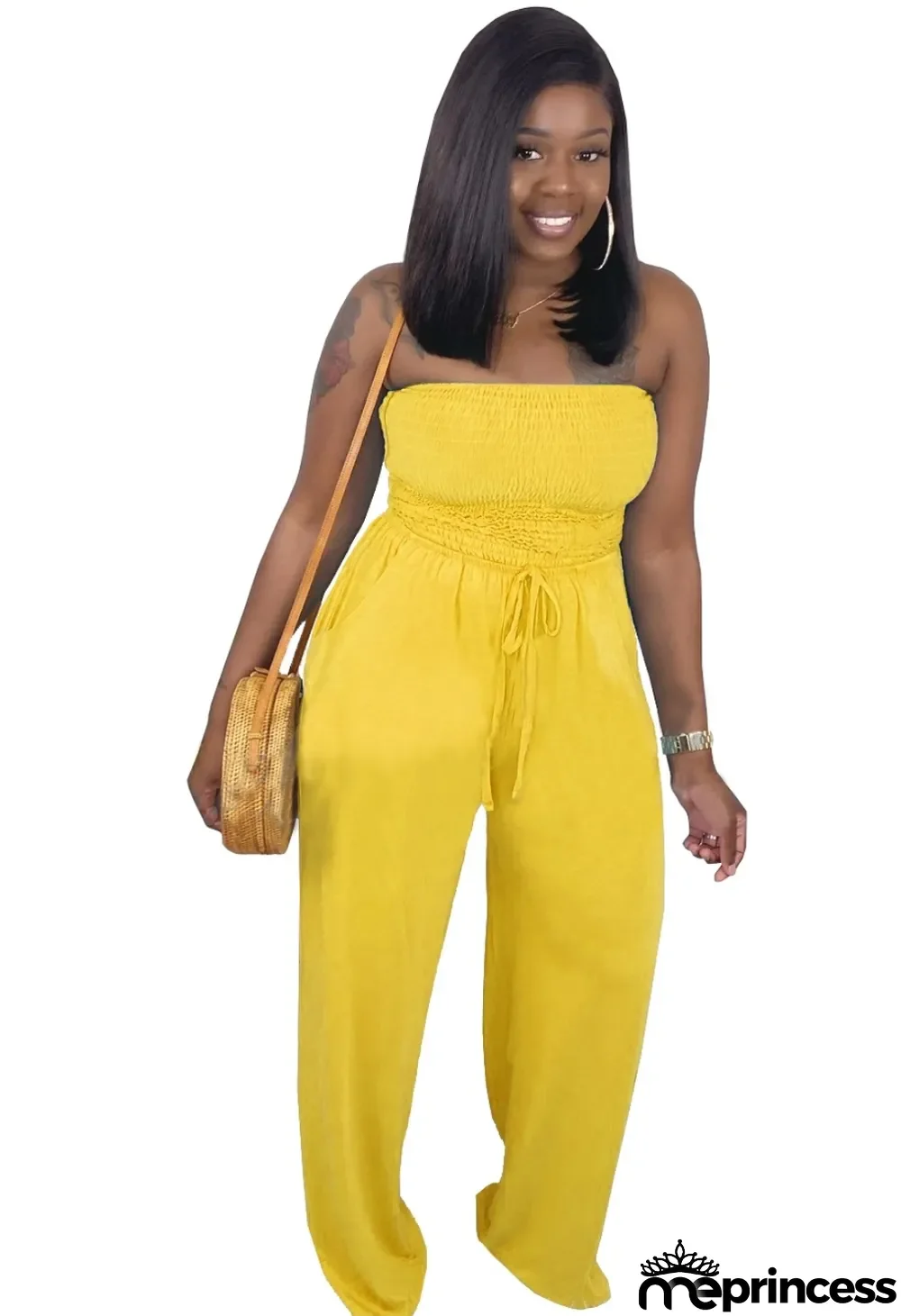 Solid Color Sexy Strapless Loose Jumpsuit