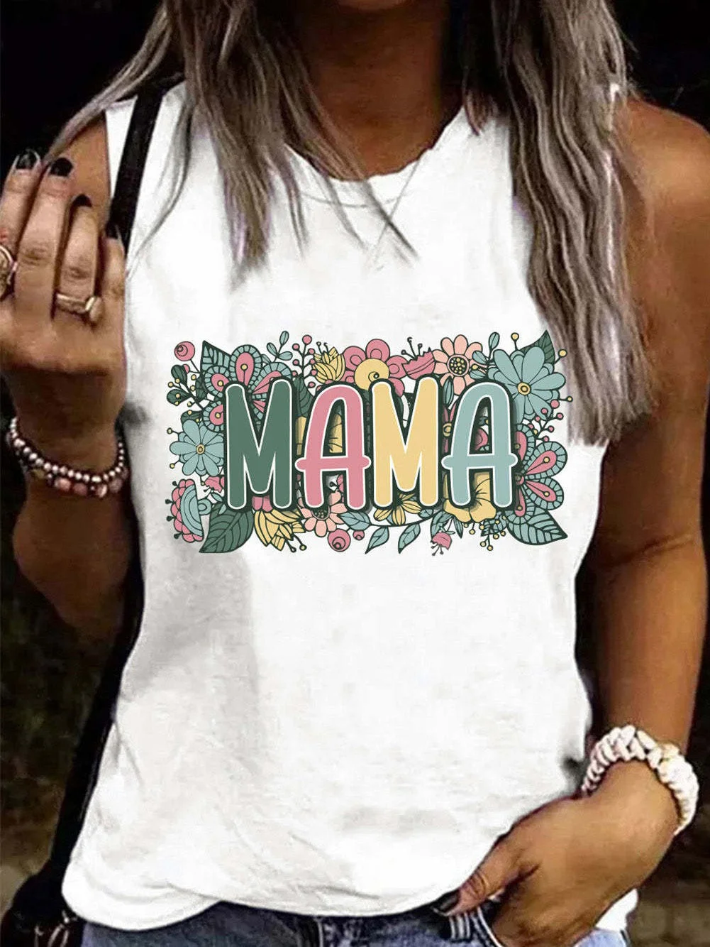 Mother's Day Women's Floral Letter Print Tank Top