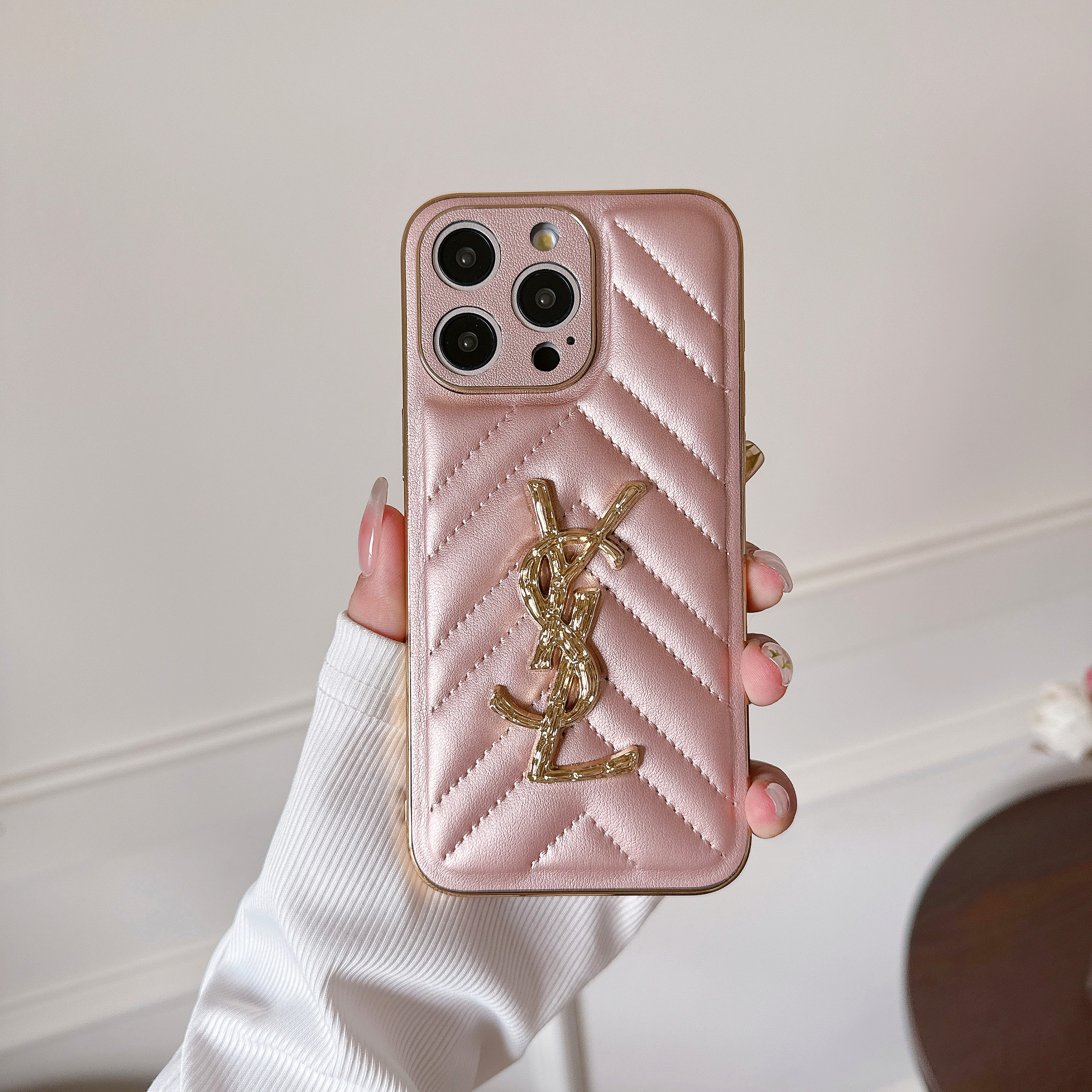 YSL Luxury Loulou In Quilted Leather Electroplating Apple iPhone Case