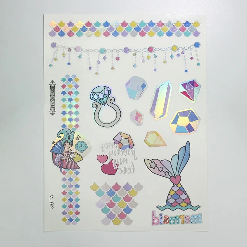 water tattoos for kids cartoon silver gold tattoo sticker sea mermaid temporary tattoos children girls hand tattoo finger decal