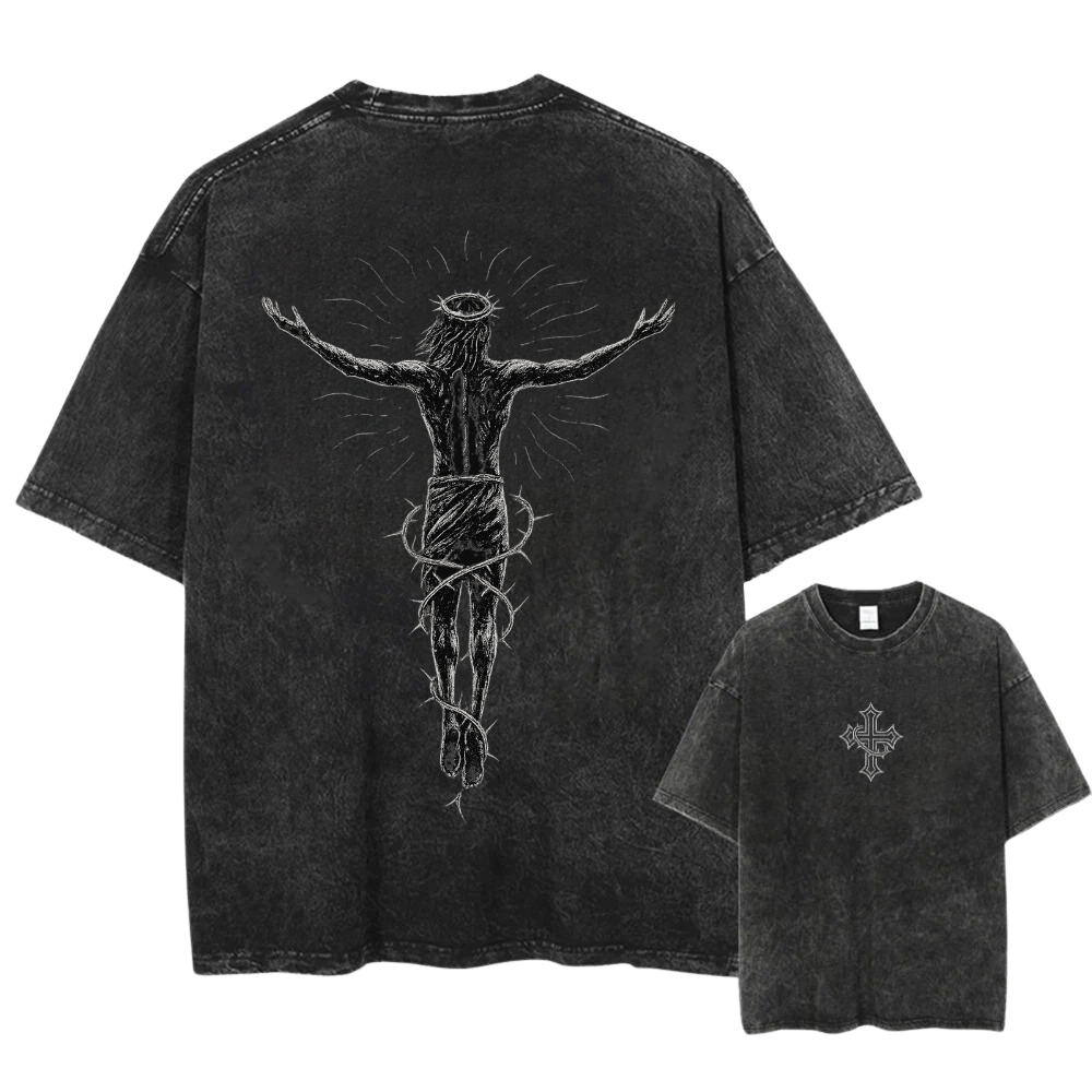 Religious Figure & Thorn Graphic Washed T-shirt