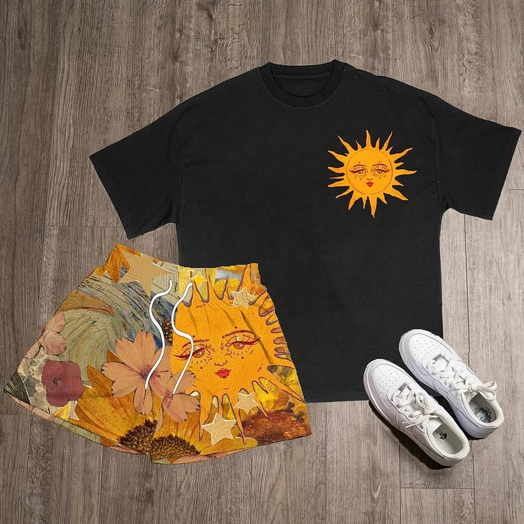 Cute Sun Print T-Shirt And Shorts Co-Ord