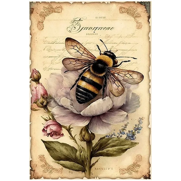 【Huacan Brand】Retro Poster - Flowers And Bees 11CT Counted Cross Stitch 40*55CM(28 Colors)