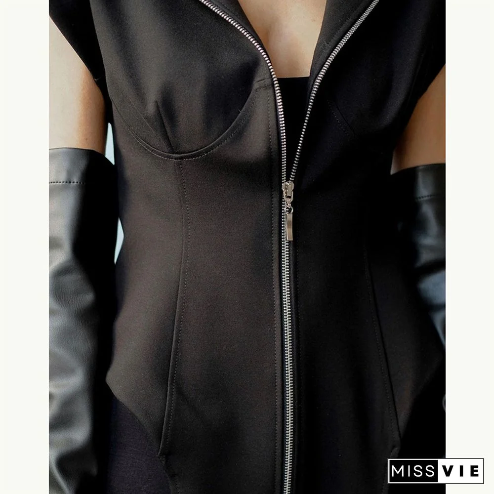 Chic Zip Up Jackets Vest Women Harajuku Fashion Solid Color Sleeveless Tops Outfits Streetwear Casual Tank Overcoats