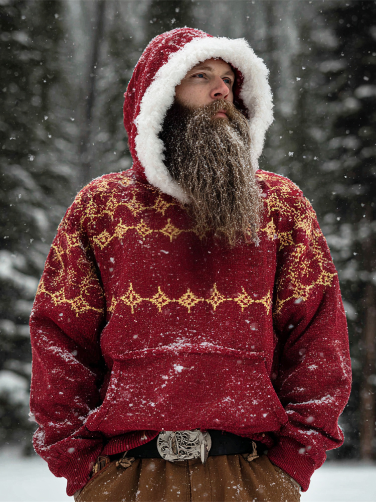 Vintage Christmas Knit Pattern Men's Hooded Sweater elevenforest