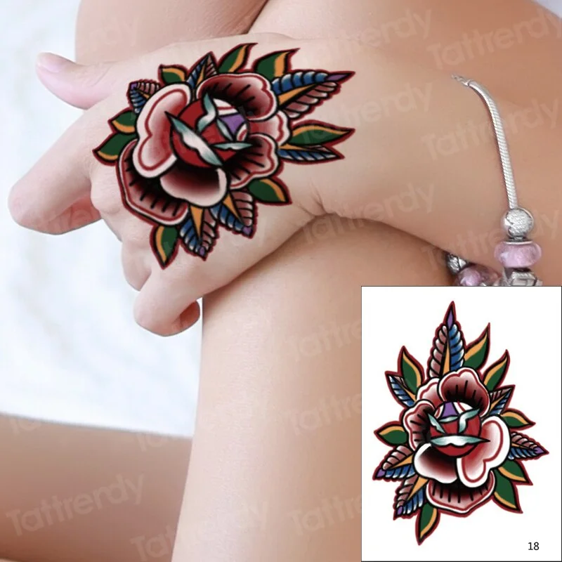 hand tattoo rose henna stickers temporary tattoo sticker roses hand tattoo stickers flower waterproof fake tatoo finger sheet
