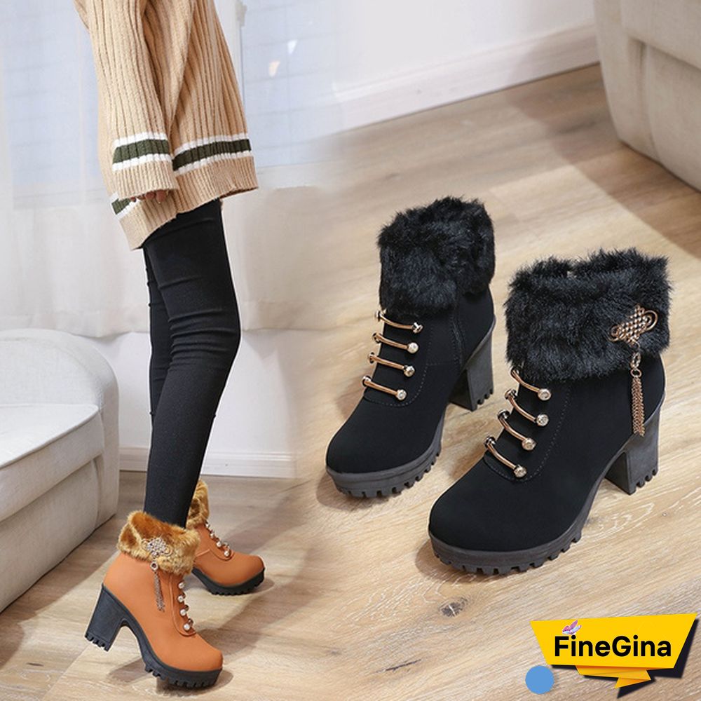 Fashion Women's Platform Boots Autumn and Winter Warm Snow Boots Women's Casual High-heeled Ankle Boots