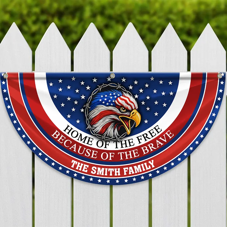 Personalized America 250th Anniversary Bunting Flag Custom Family Name Home Of The Free Because Of The Brave Non-Pleated Fan Flag CH07 910180