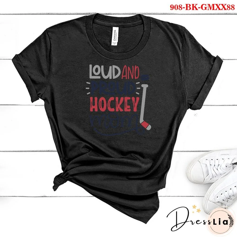 New Women Summer Fashion LOUD AND PROUD HOCKEY MOM Letter Print Short Sleeve T-shirt Casual Tops Tee