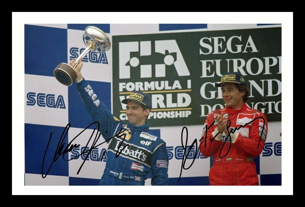 Damon Hill & Ayrton Senna Autograph Signed & Framed Photo Poster painting