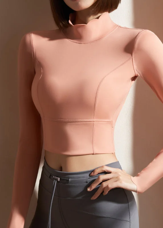 Pink Patchwork Solid Loose Fitting Workout Tops
