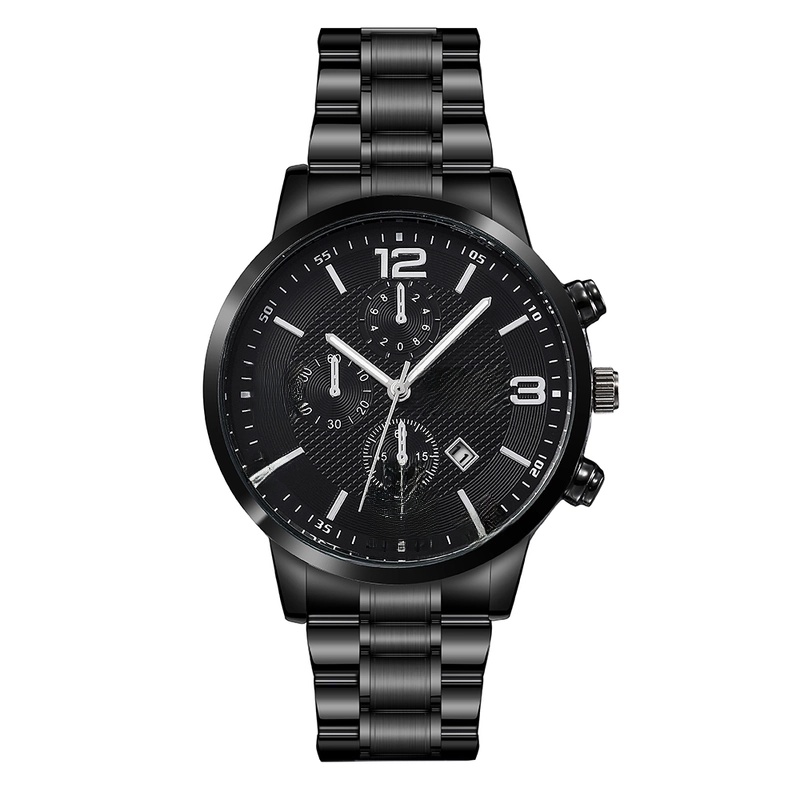 Men’s Business Fashion Outdoor Three-eye Watch Steel Belt Quartz Watch Chain Bracelet Set