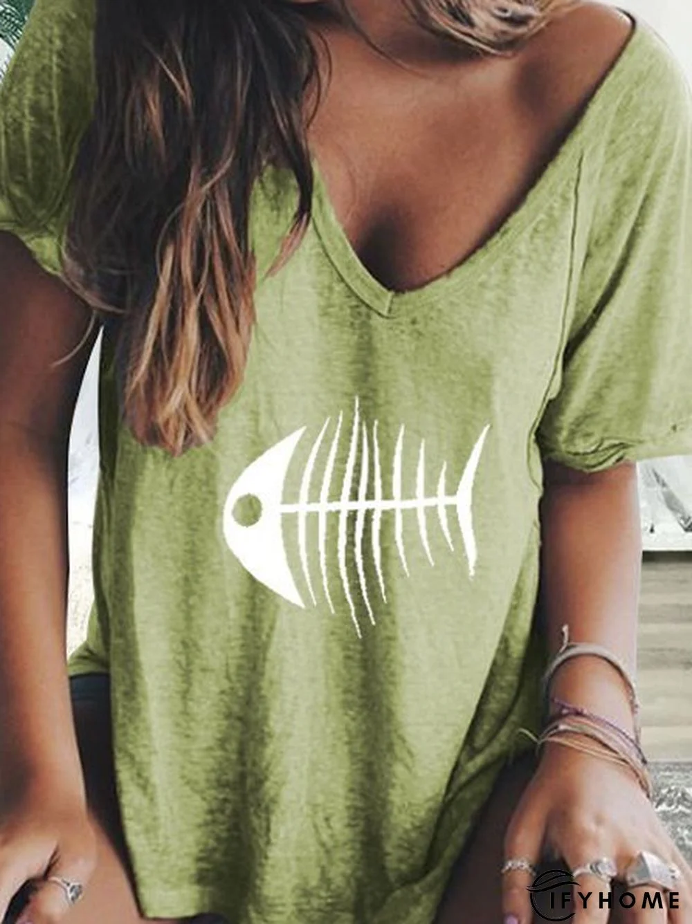 Casual V Neck Cotton-Blend T-shirt | IFYHOME