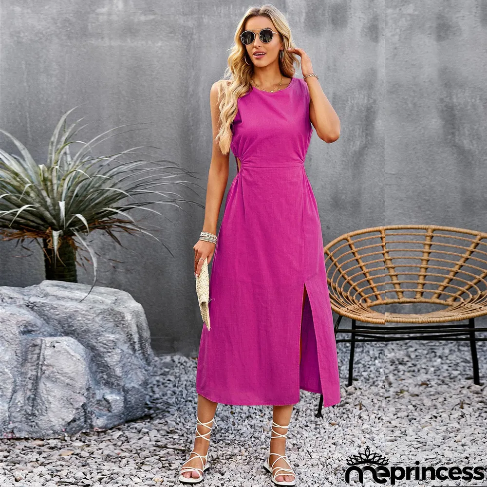 Women Solid Summer Sleeveless Maxi Dress