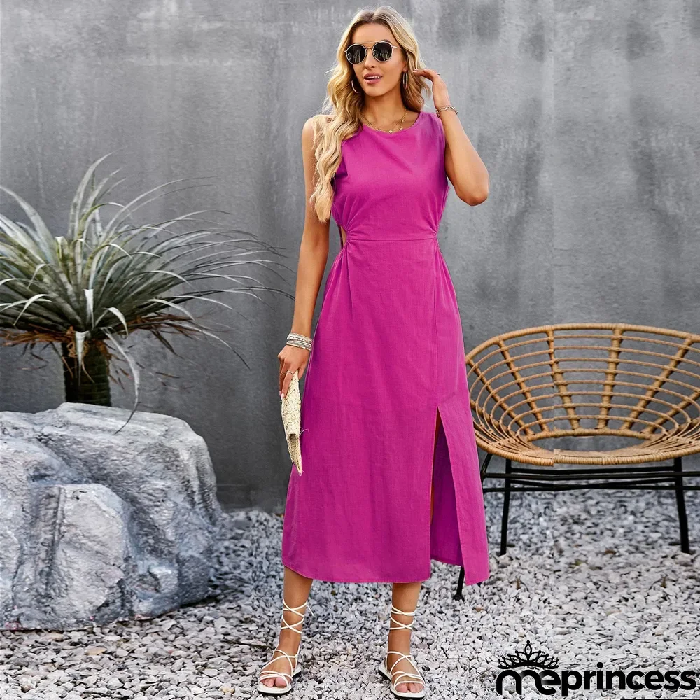 Women Solid Summer Sleeveless Maxi Dress