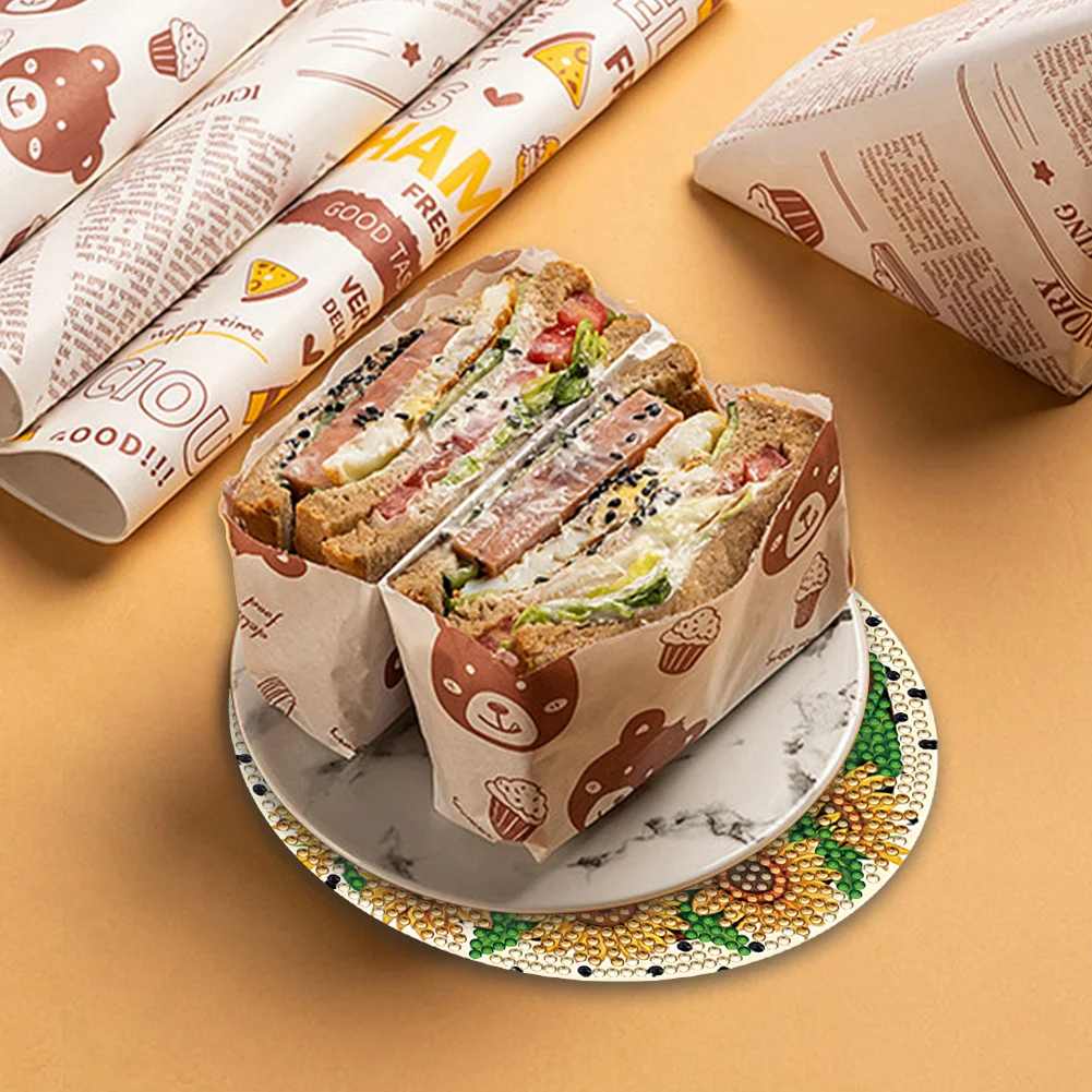 4pcs DIY Flower Letters Wooden Diamond Painted Placemats for Dining Table Decor(15*15cm)