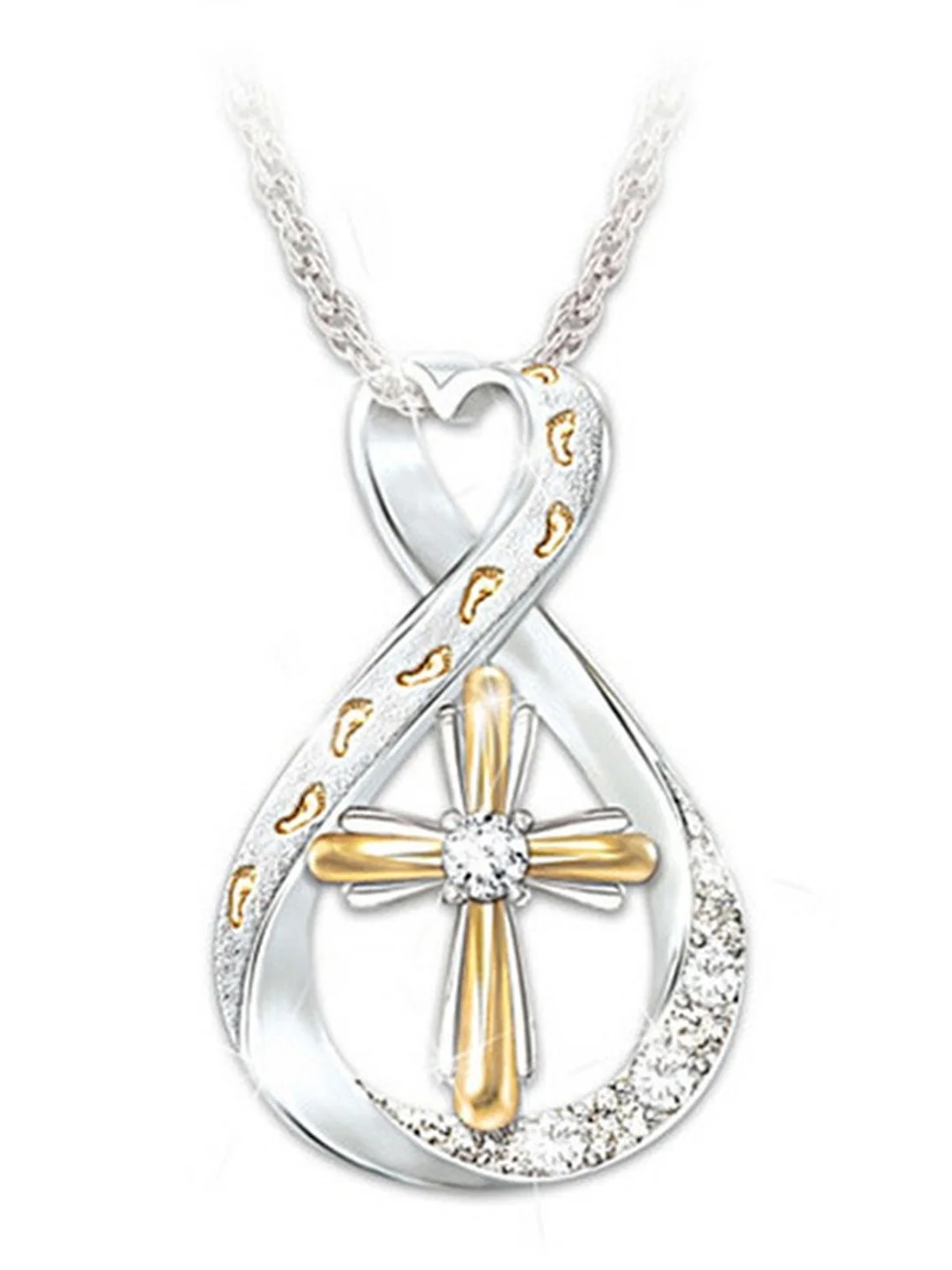 Vintage Cross Footprint Diamond Pendant Necklace
