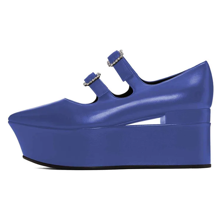 Blue Mary Jane Buckles Platform Heel Pumps |FSJ Shoes