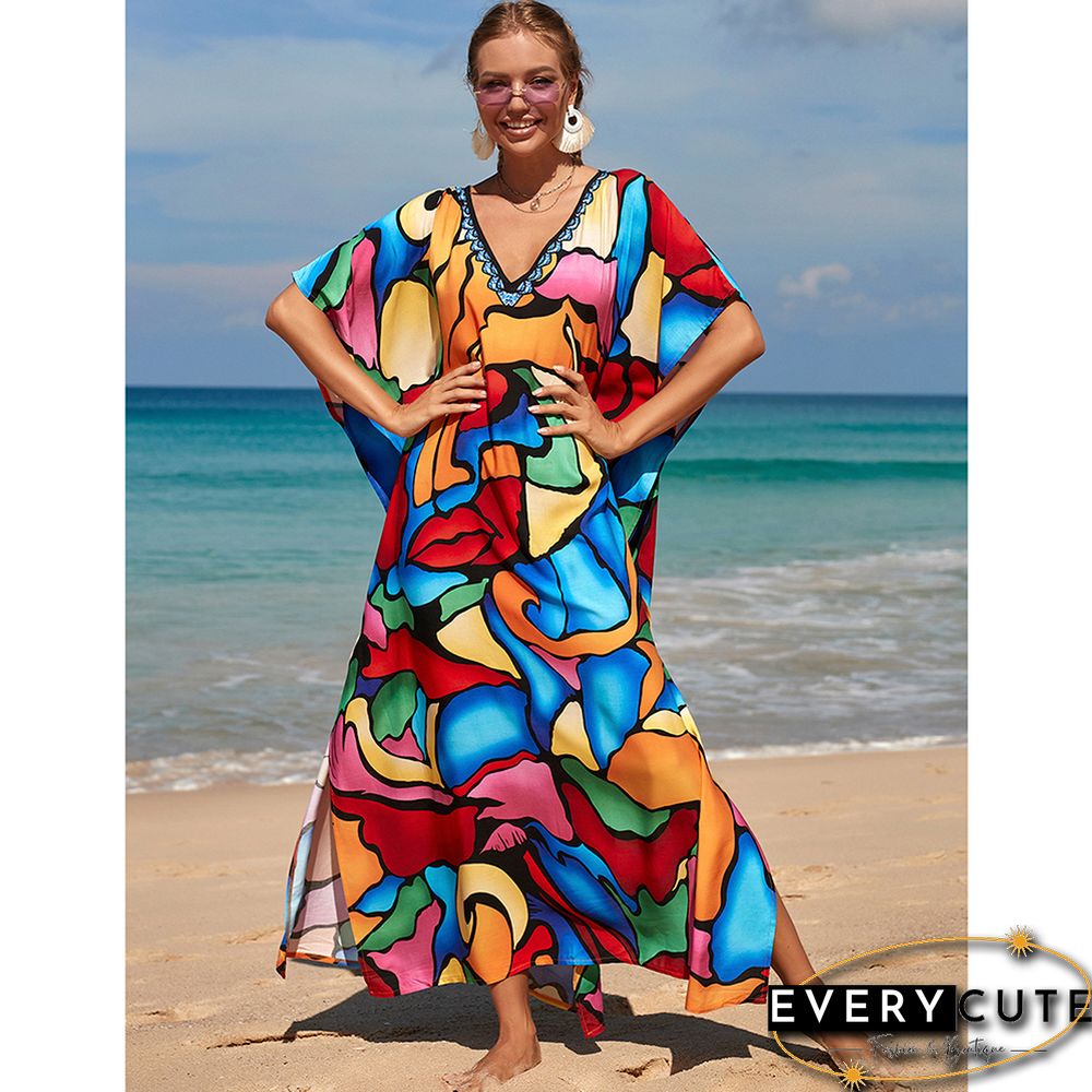 Multicolor Graffiti Loose Beach Kimono Dress