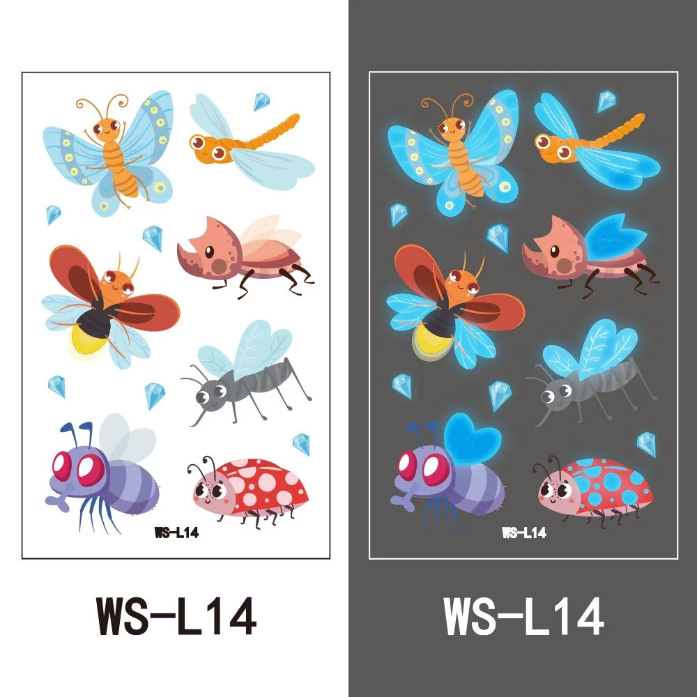 Luminous Night Temporary Tattoo Sticker Children Cartoon Stars Dolphin Butterfly Car Animal Waterproof Body Art Kids Fake Tatoo