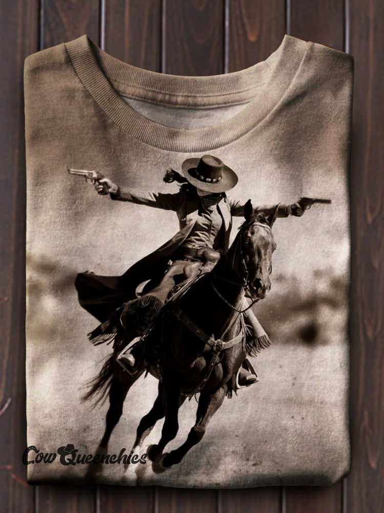 Cowgirl Print Casual Short Sleeve Top Multicolor / S