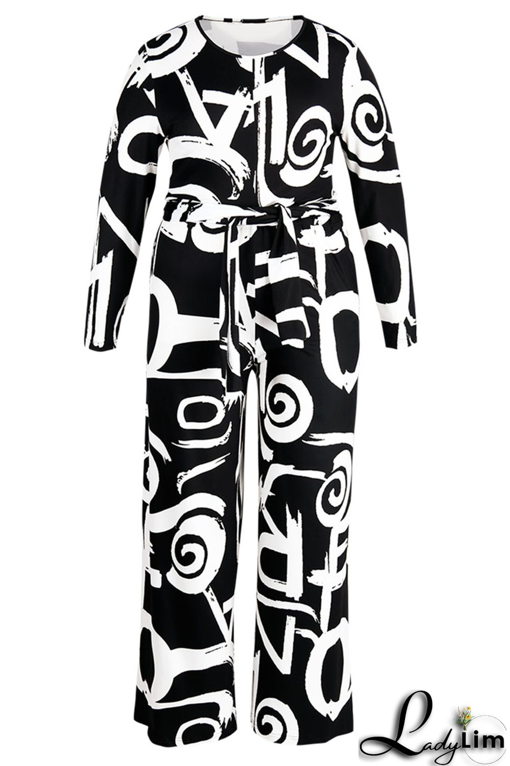 Tibetan Blue Casual Print Bandage Patchwork O Neck Plus Size Two Pieces