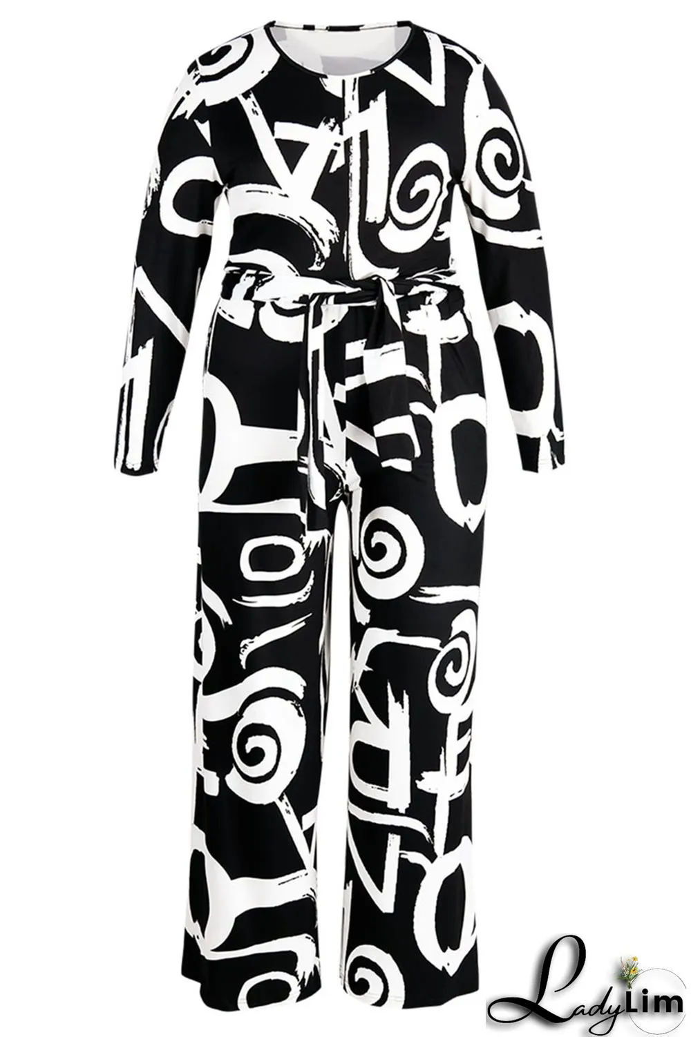 Tibetan Blue Casual Print Bandage Patchwork O Neck Plus Size Two Pieces