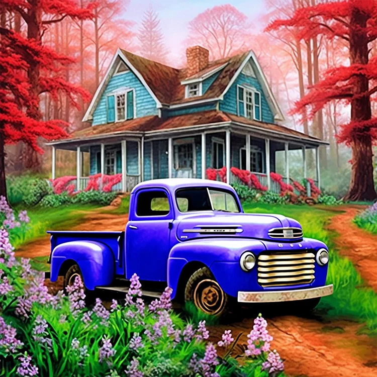 Classic Car In The Woods 30*30CM (Canvas) Full Round Drill Diamond Painting gbfke