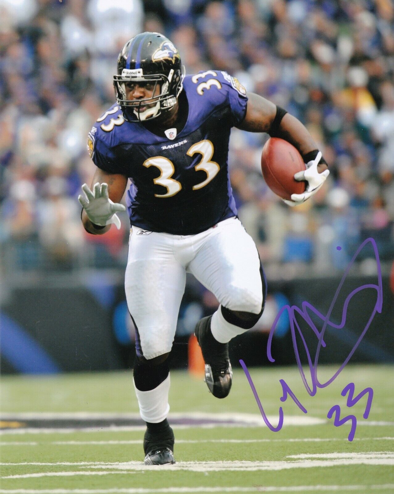 LE'RON MCCLAIN BALTIMORE RAVENS ACTION SIGNED 8X10