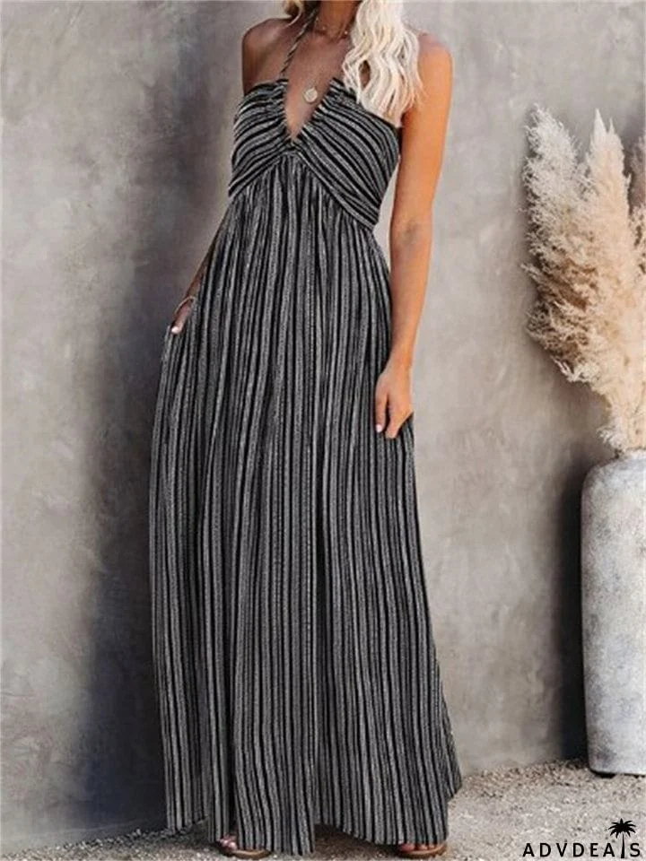 Ladies Modish Sexy Sleeveless Wrapped Straps Long Dress