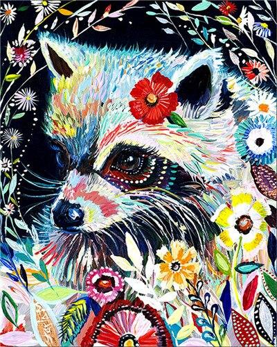 

Raccoon Portrait Made of Flowers – Paint By Numbers - 40*50CM, 501 Original